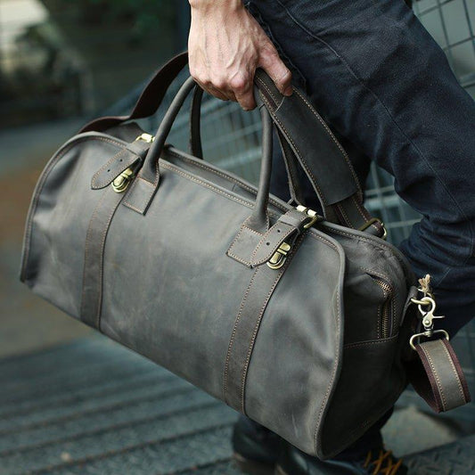 Leather Travel Bag Mens With Lock - Woosir
