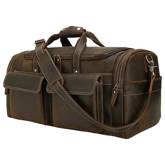 Mens Leather Travel Bag with Zipper Pockets - Woosir