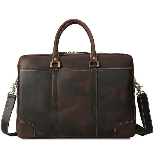 Woosir Leather Vintage 17.3" Laptop Briefcase Business - Woosir