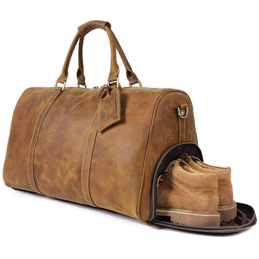 Leather Weekender Travel Bag with Shoe Compartment - Woosir