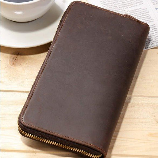 Woosir Long Wallets Brown Crazy Horse Leather for Men - Woosir