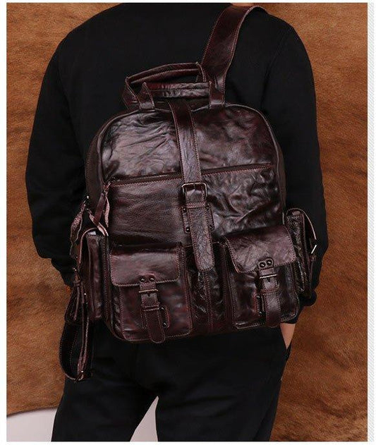Men Backpack Vintage Leather Travel 15.6" - Woosir