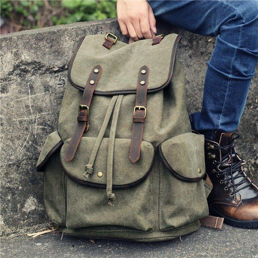 Men Casual Canvas Backpack Vintage Camping Daypack - Woosir