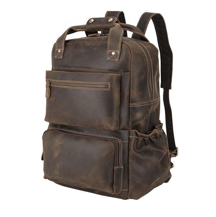backpack laptop bag with trolley sleeve Mens Vintage Leather Backpack with Trolley Sleeve