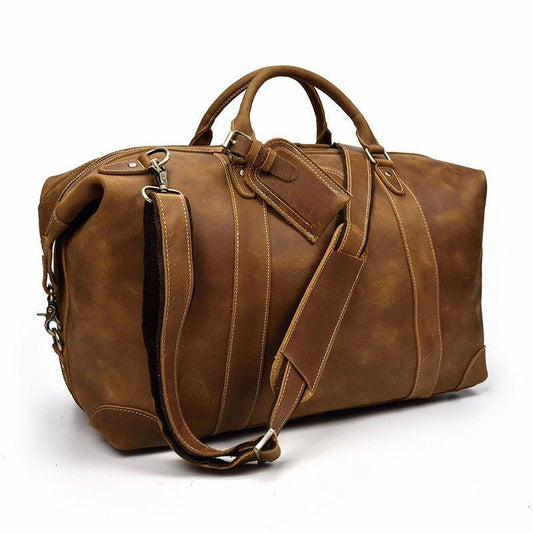 Men Leather Weekender Bag with Laptop Compartment - Woosir