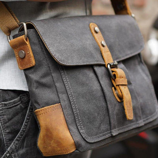 Vintage Waxed Canvas Crossbody Messenger Bag Small - Woosir