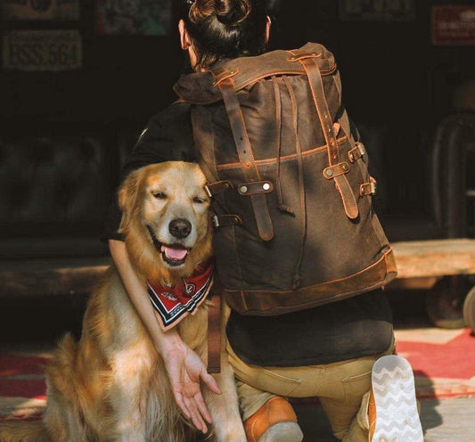 Mens Vintage Waxed Canvas Backpack Leather - Woosir