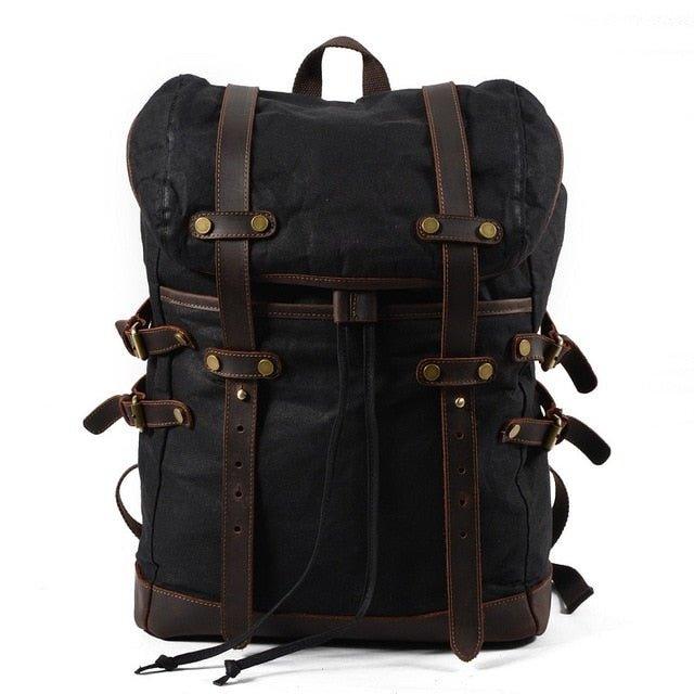 black canvas laptop backpack Mens Vintage Waxed Canvas Backpack Leather, Black