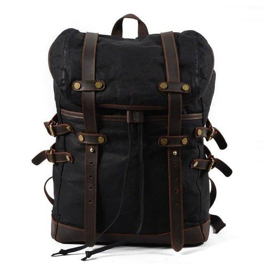 Mens Vintage Waxed Canvas Backpack Leather - Woosir