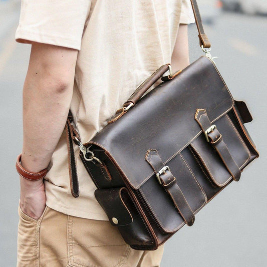 Woosir Mens Attache Case Leather 14" 15.6" - Woosir
