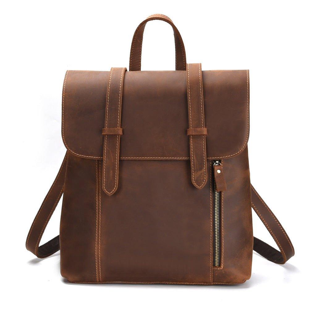 boxy leather backpack Mens Leather Backpack for College, Brown