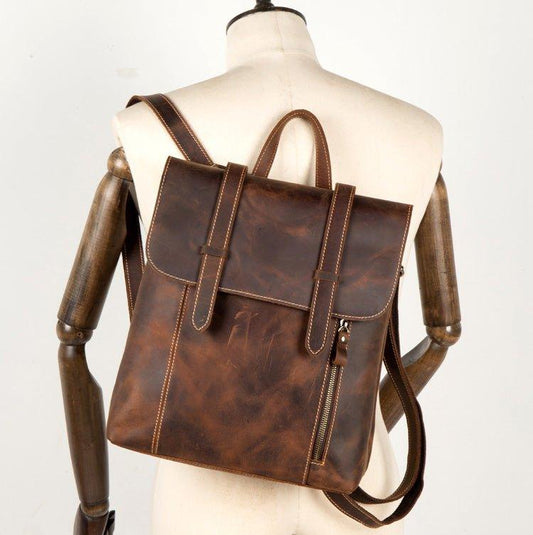 Mens Leather Backpack for College - Woosir