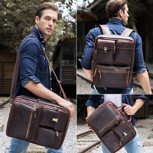 Convertible Leather Backpack Briefcase for 15.6" Laptop - Woosir