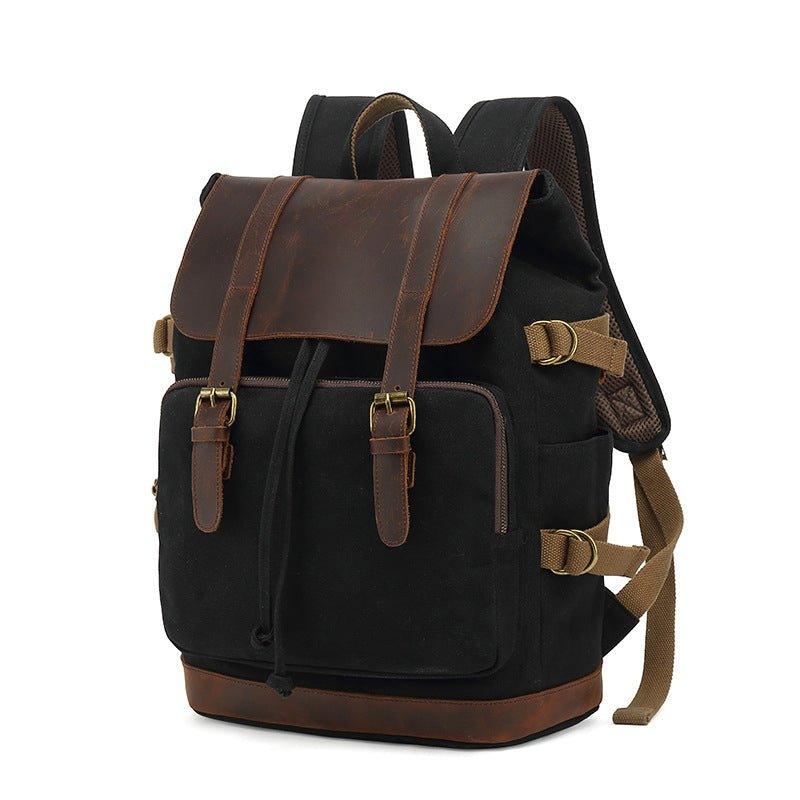 Vintage Leather and Canvas Backpack Rucksack, Black