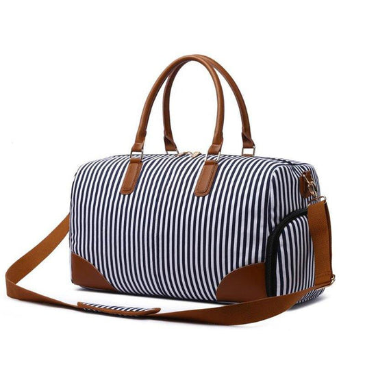 Mens Canvas Weekend Bag Striped with Shoe Pocket - Woosir