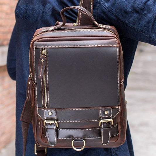 Mens Small Convertible Leather Backpack Vintage - Woosir