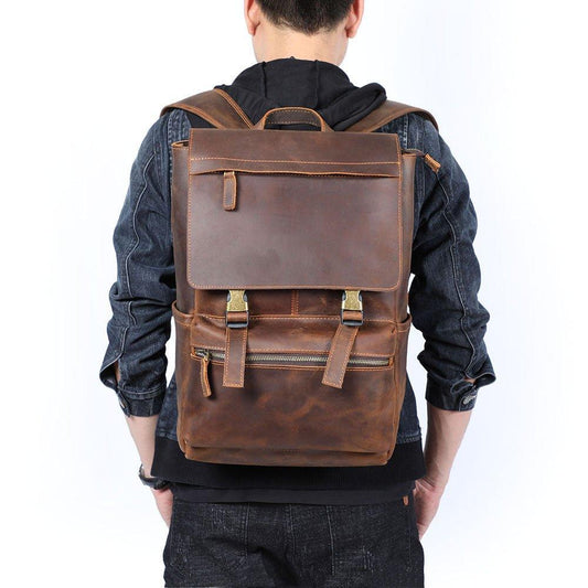 Woosir Mens Cowhide Leather Backpack for 15.6" Laptop - Woosir