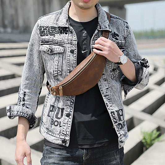 Men's Cowhide Leather Simple Sling Bag - Woosir