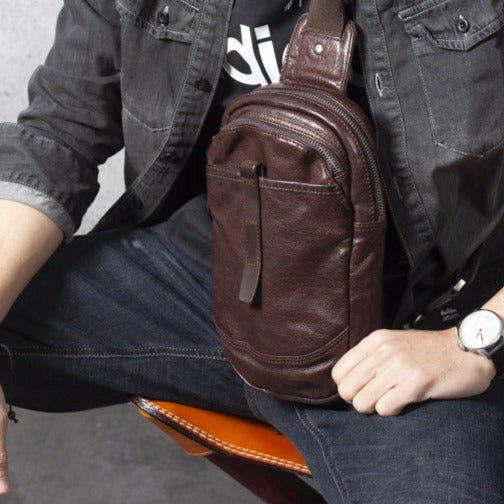 Mens Cross Body Sling Bag Cowhide Leather - Woosir