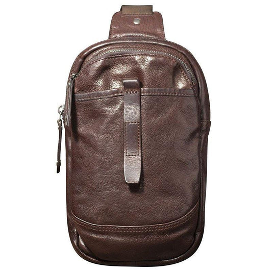 Mens Cross Body Sling Bag Cowhide Leather - Woosir