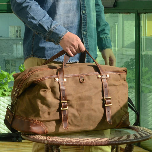 Large Waxed Canvas Travel Duffle Bag - Woosir