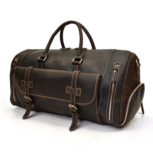 Men's Leather Duffel Bag 22 inch with Shoe Pocket - Woosir