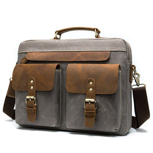 Woosir Mens Laptop Bag Leather and Canvas 14" - Woosir