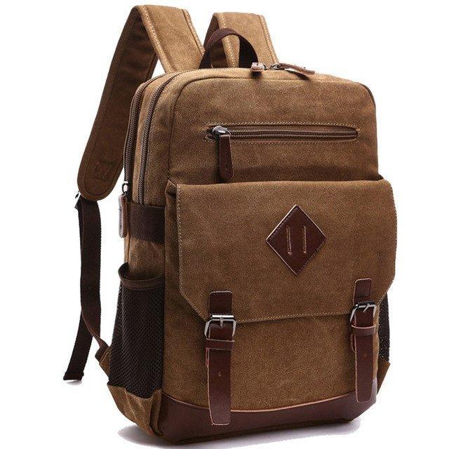 Mens Large Vintage Canvas Backpack Laptop Bag, Brown