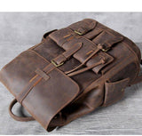 Vintage Leather Backpacks Travel with Trolley Sleeve - Woosir