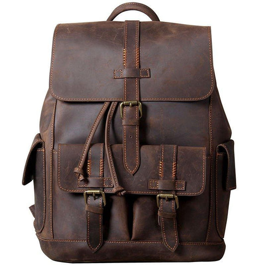 Vintage Leather Backpacks Travel with Trolley Sleeve - Woosir