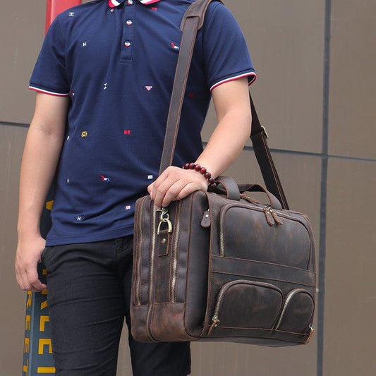 Woosir Mens Leather Briefcase Bag for 17 Inch Laptop - Woosir