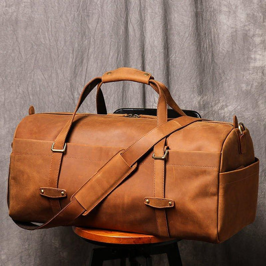 Mens Vintage Leather Duffle Bag - Woosir