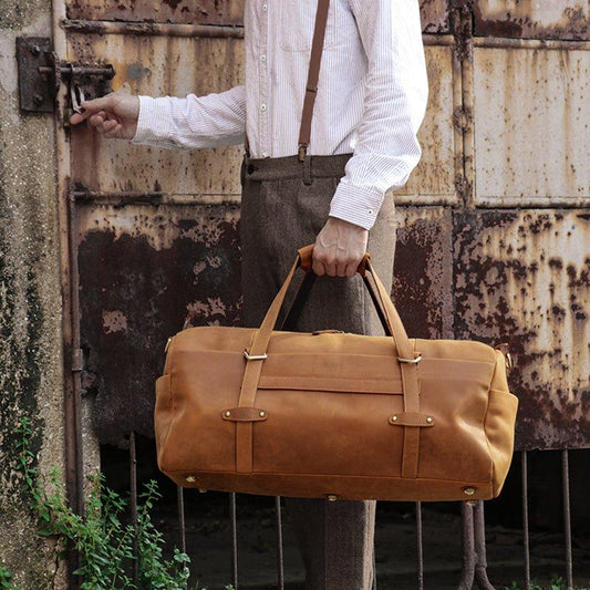 Mens Vintage Leather Duffle Bag - Woosir