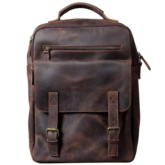 Mens Leather Laptop Backpack for Business - Woosir