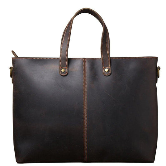 Woosir Mens Leather Laptop Briefcase Handbag Dark Brown - Woosir