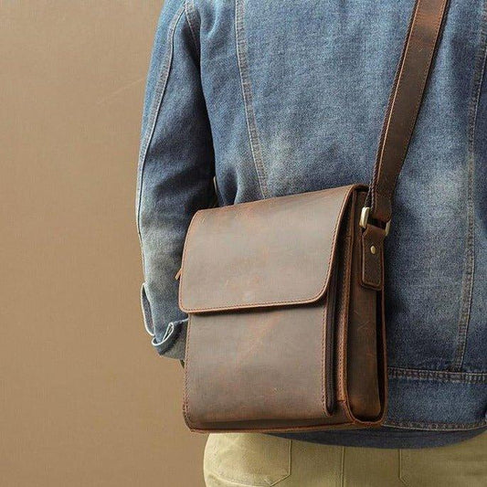 Small Messenger Bag Crossbody Leather for Men - Woosir