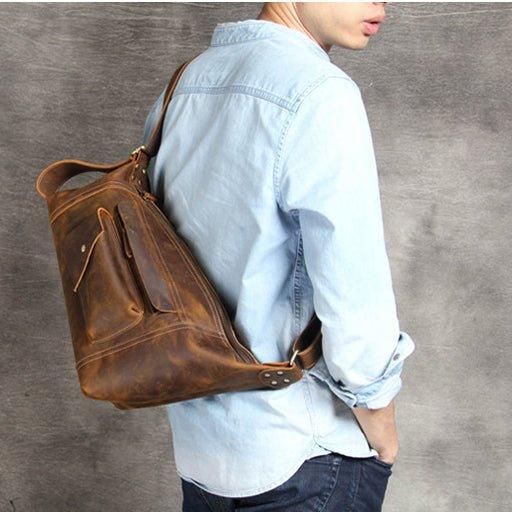 Mens Leather Sling Backpack - Woosir