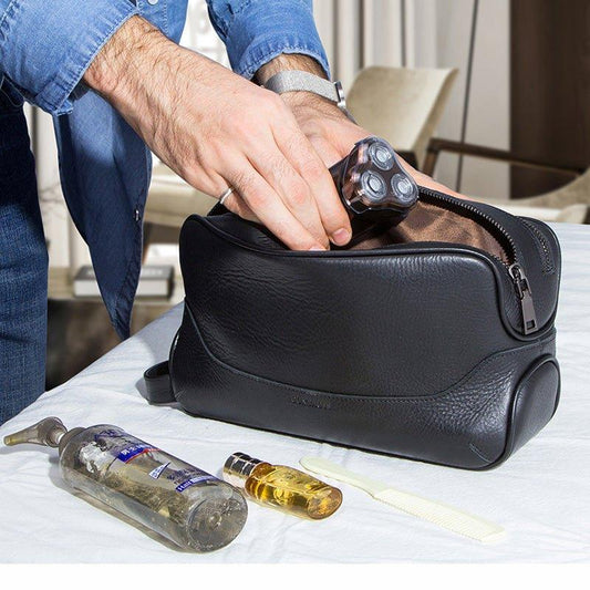 Woosir Mens Leather Toiletry Bag Black - Woosir