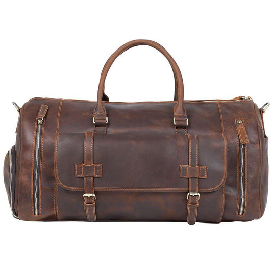 Mens Leather Weekender Bag with Shoe Compartment - Woosir