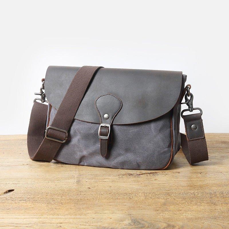 Leather and Canvas Vintage Mens Messenger Bag for iPad - Woosir
