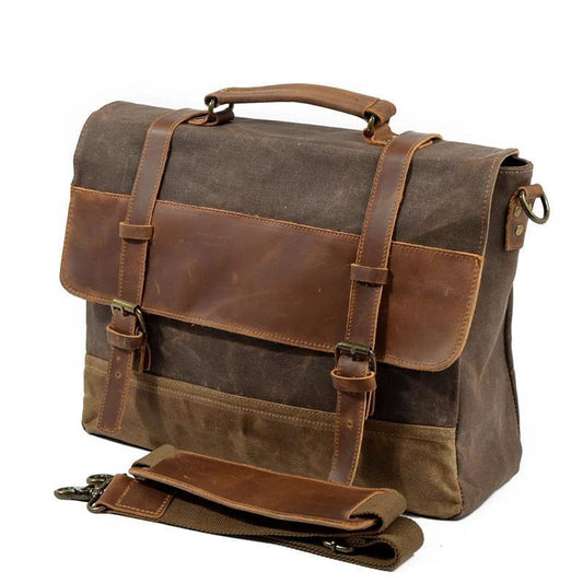 Mens Waxed Canvas Laptop Messenger Bag - Woosir