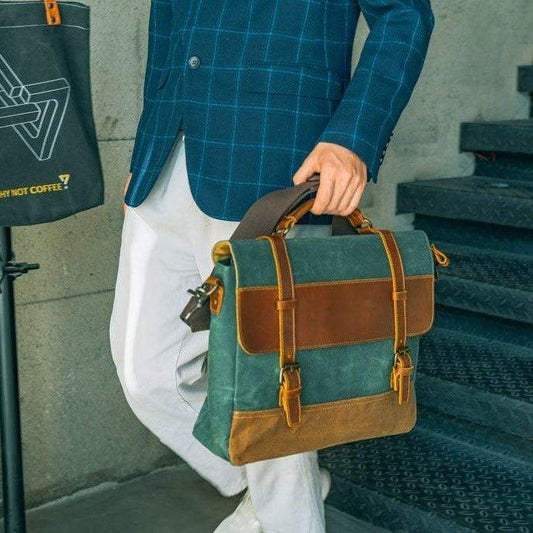 Mens Waxed Canvas Laptop Messenger Bag - Woosir