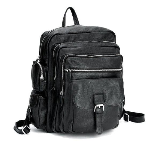 Mens Multi Pocket Leather Backpack - Woosir