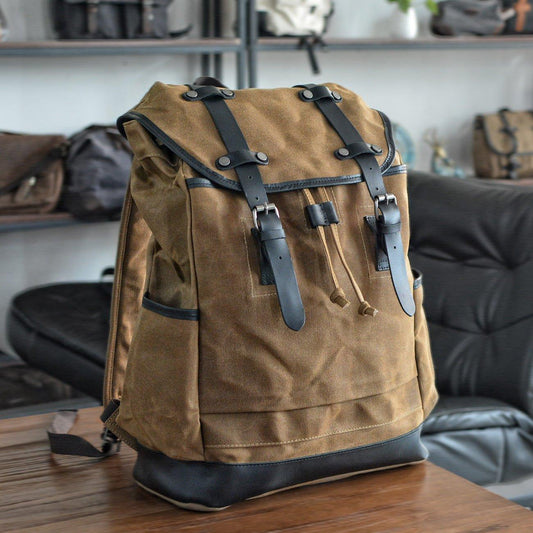 Men's Large Canvas Vintage Travel Backpack - Woosir