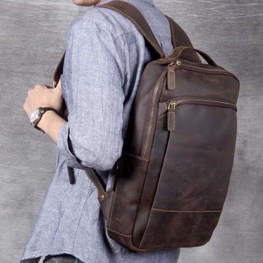Mens Leather Backpack Vintage for Laptop - Woosir