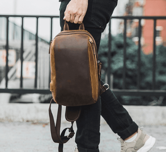 Mens Shoulder Leather Crossbody Bag Brown - Woosir