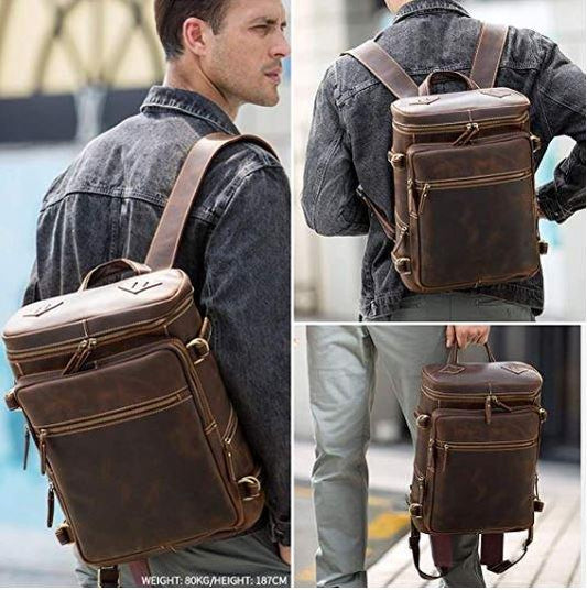 Large Vintage Leather Backpack for Laptop - Woosir