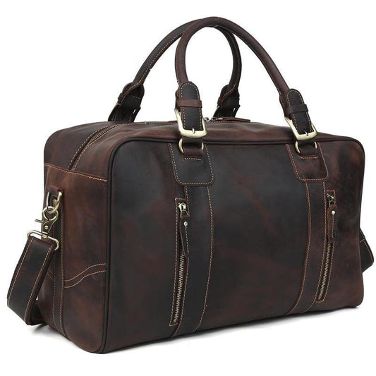 Mens Vintage Leather Duffel Travel Weekender Bag - Woosir