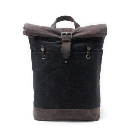 Vintage Roll Top Waxed Canvas Backpack Rucksack - Woosir