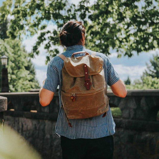 Mens Canvas Vintage Backpack Rucksack Drawstring - Woosir